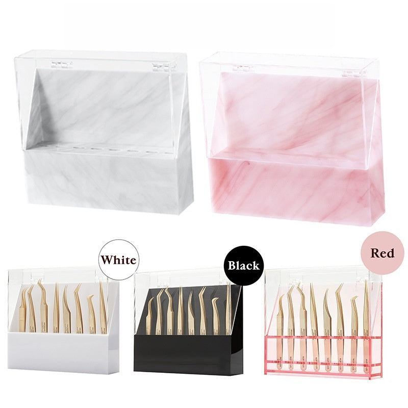 Flip-top dustproof tweezers holder with 8 holes