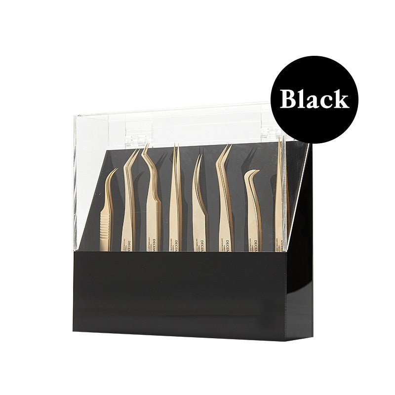 Flip-top dustproof tweezers holder with 8 holes